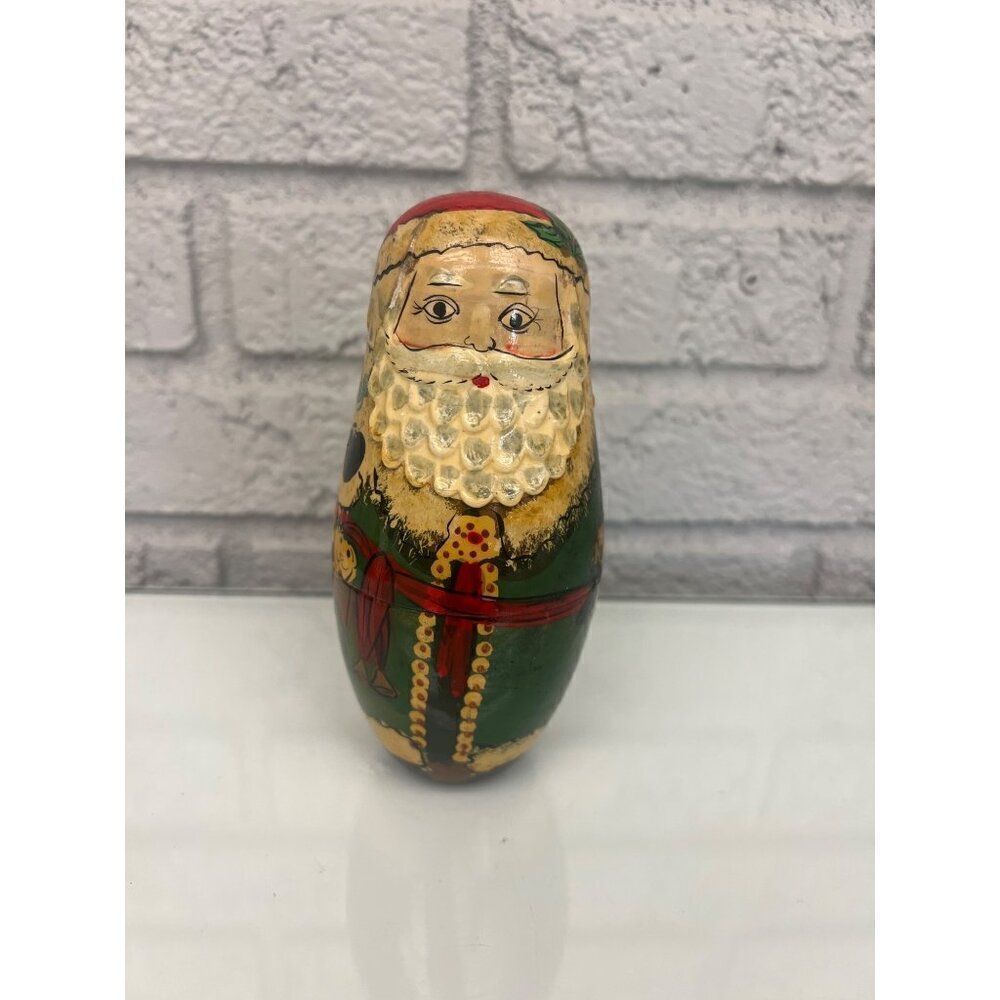 Vintage Russian Santa Claus Hand Painted Wood Nesting Dolls 5 PCS